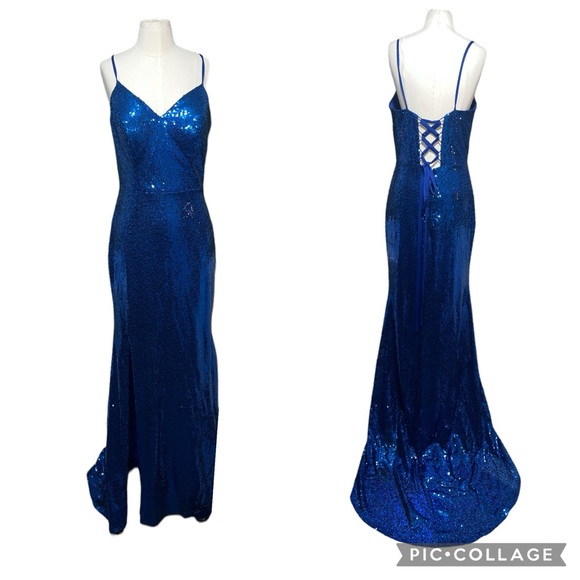 Dresses & Skirts - WOMENS| PROM HOMECOMING BLUE SEQUINS SPAGHETTI STRAP CRISS CROSS BACK TIE MAXI